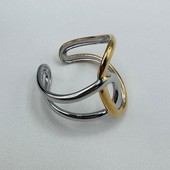 18K Gold Non-Tarnish Abstract Two Tone Ring - Picture 6 of 6